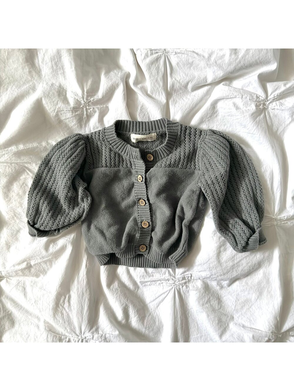 Quincy Mae Blue Green Pointelle Knit Cardigan